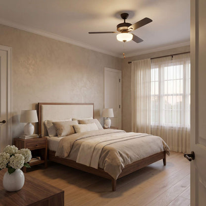 Linden LED Ceiling Fan in bedroom.