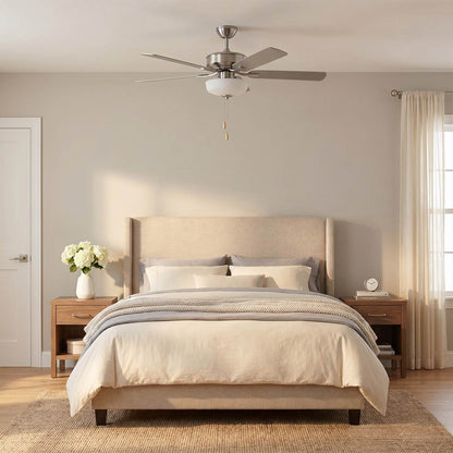 Linden LED Ceiling Fan in bedroom.