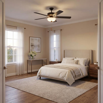 Linden LED Ceiling Fan in bedroom.