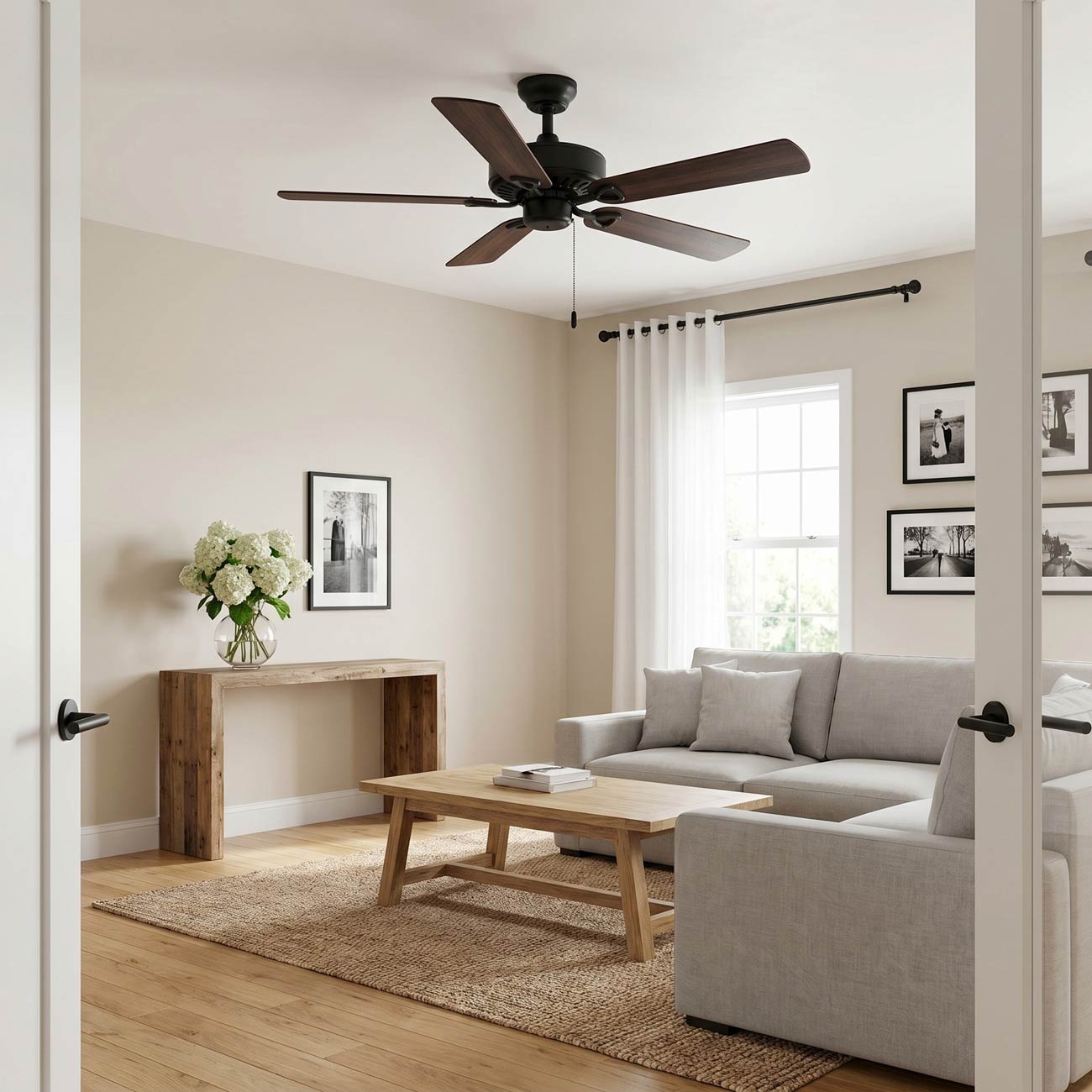 Linden Outdoor Ceiling Fan in living room.