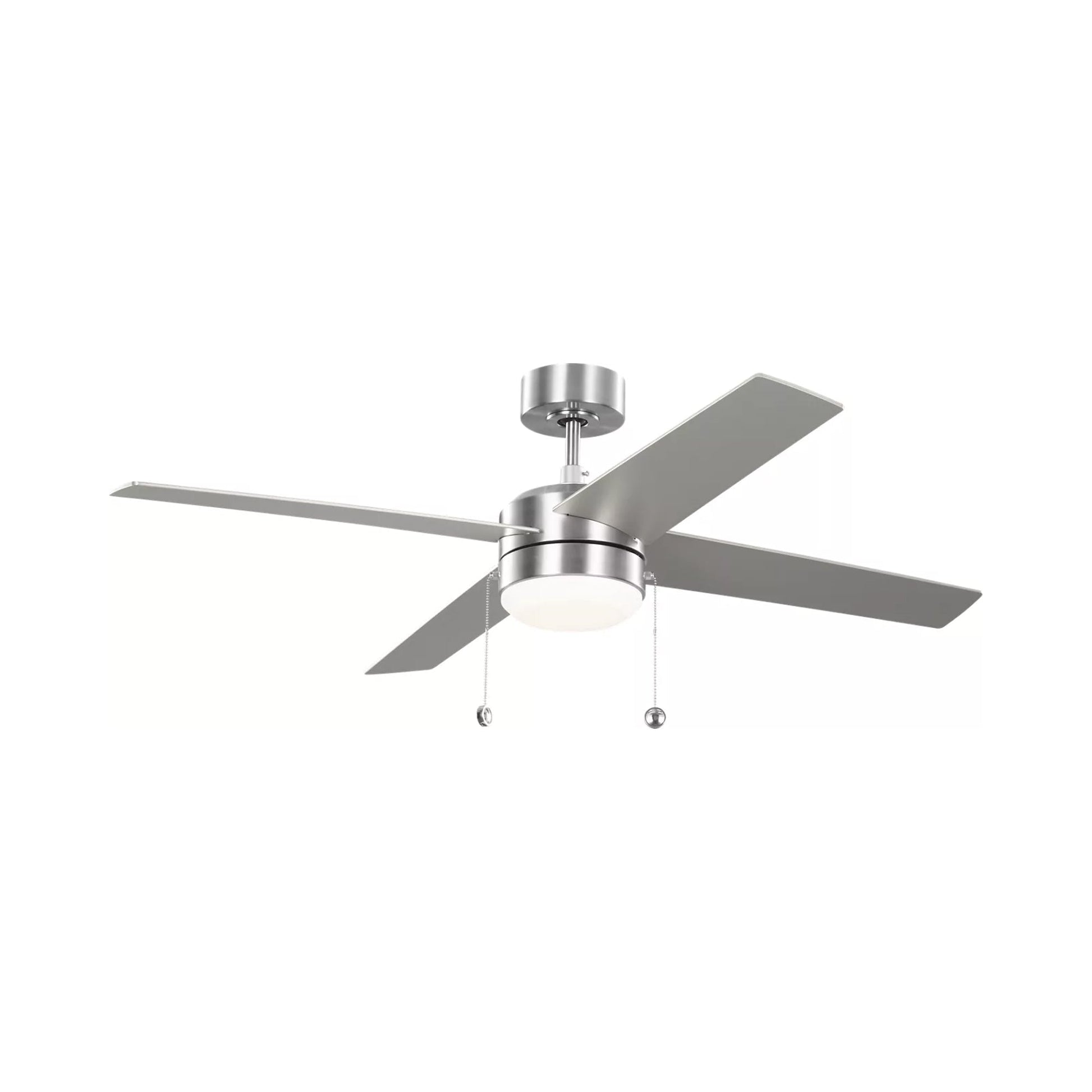 Loni LED Pull Chain Ceiling Fan in Brushed Steel.