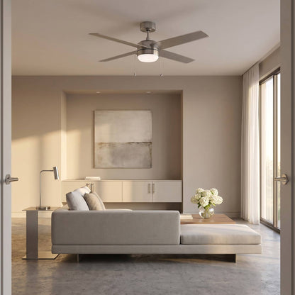 Loni LED Pull Chain Ceiling Fan in living room.