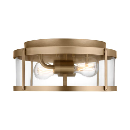 Lumra Flush Mount Ceiling Light in Satin Brass.