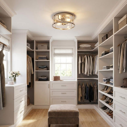 Lumra Flush Mount Ceiling Light in changing room.