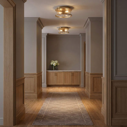 Lumra Flush Mount Ceiling Light in bathroom.
