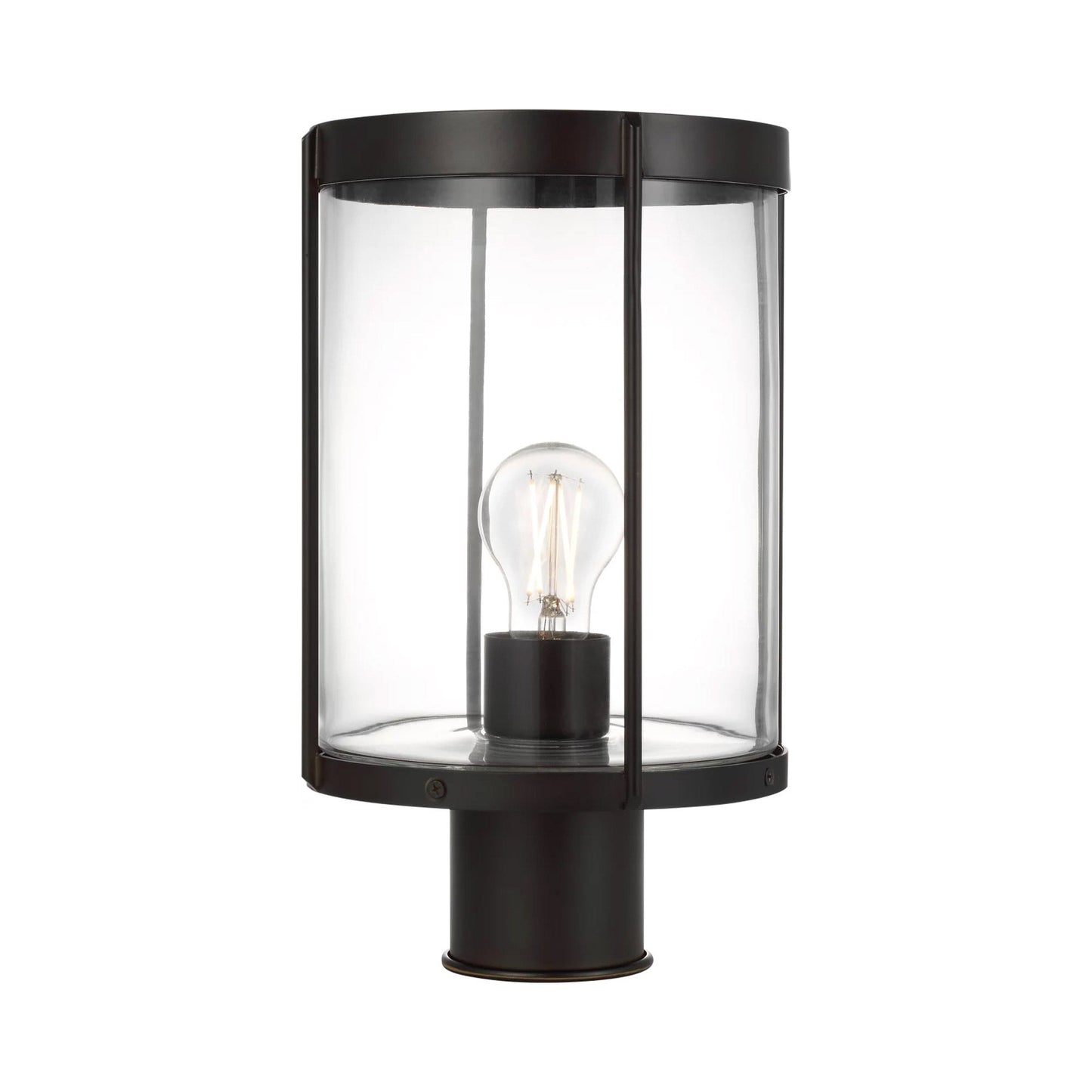 Luning Outdoor Post Light in Textured Black/Clear Glass.
