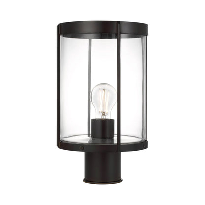 Luning Outdoor Post Light in Textured Black/Clear Glass.