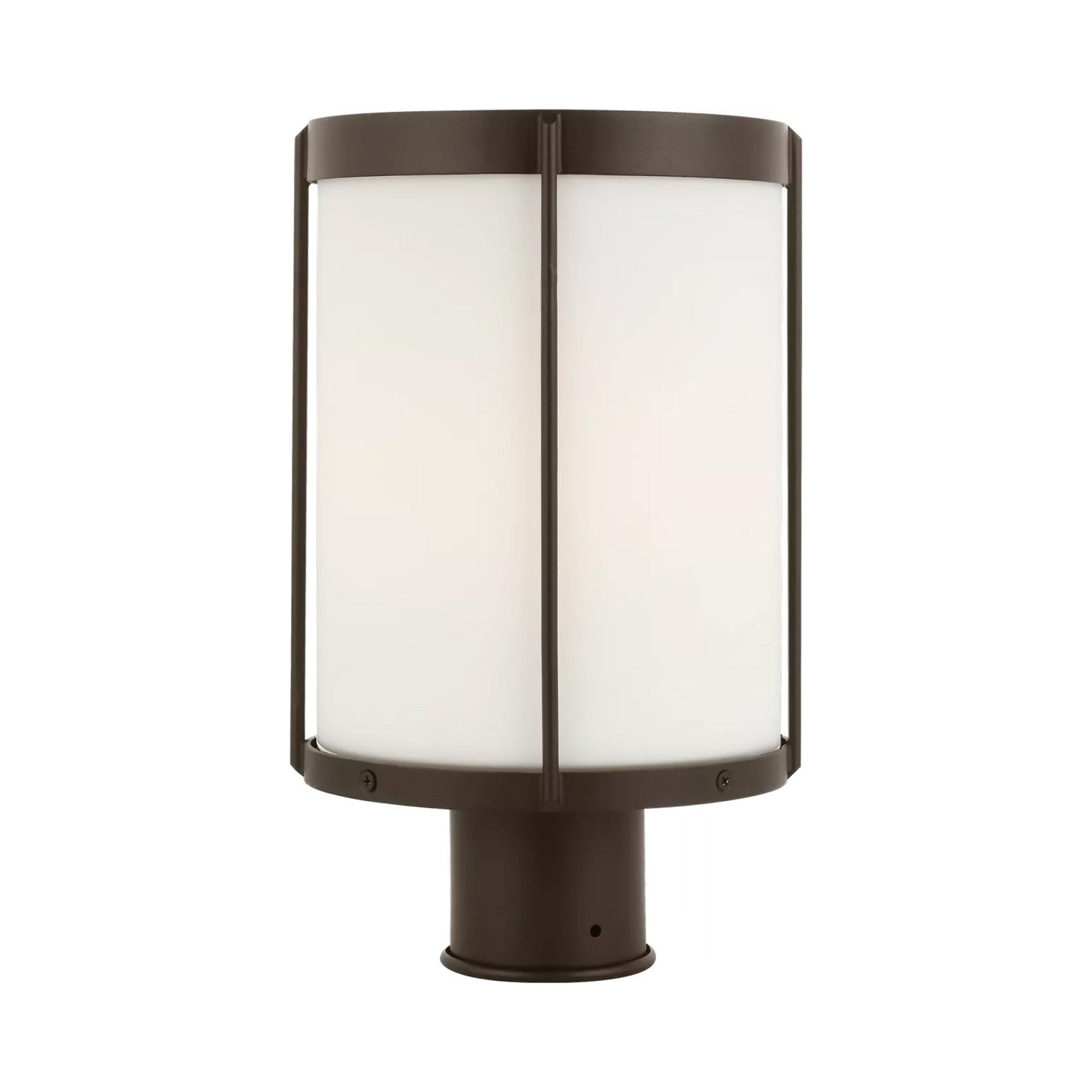 Luning Outdoor Post Light in Antique Bronze/Etched White Glass.