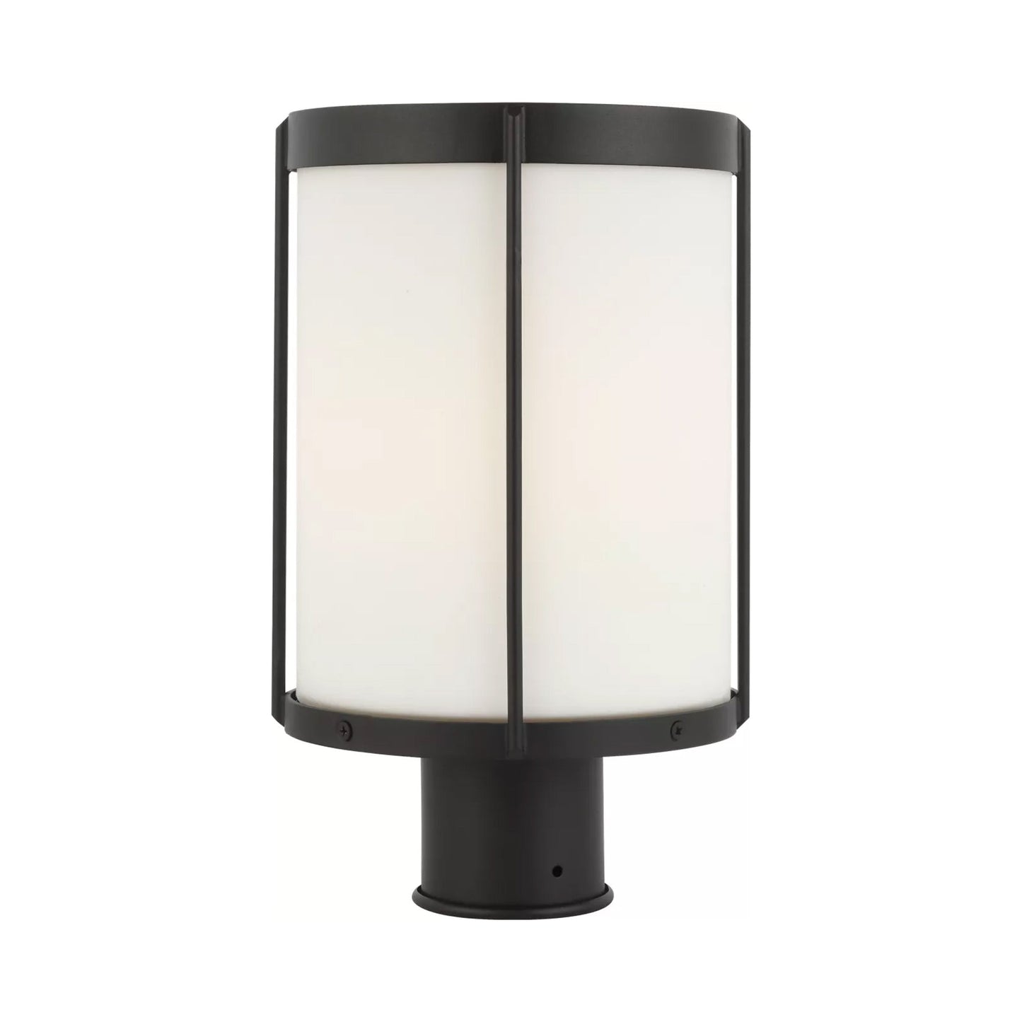 Luning Outdoor Post Light in Textured Black/Etched White Glass.