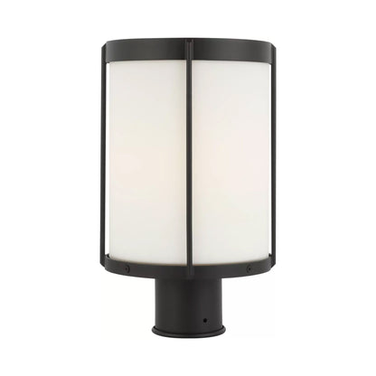 Luning Outdoor Post Light in Textured Black/Etched White Glass.