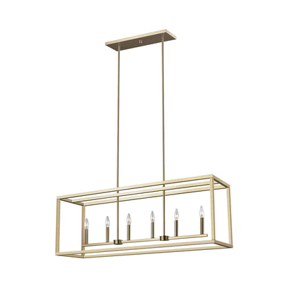 Moffet Street Linear Pendant Light in Satin Brass (6-Light).