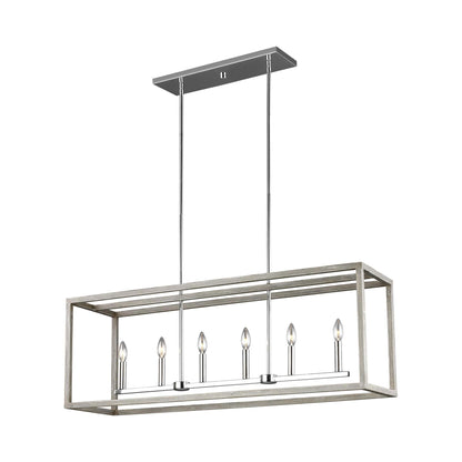 Moffet Street Linear Pendant Light in Washed Pine (6-Light).