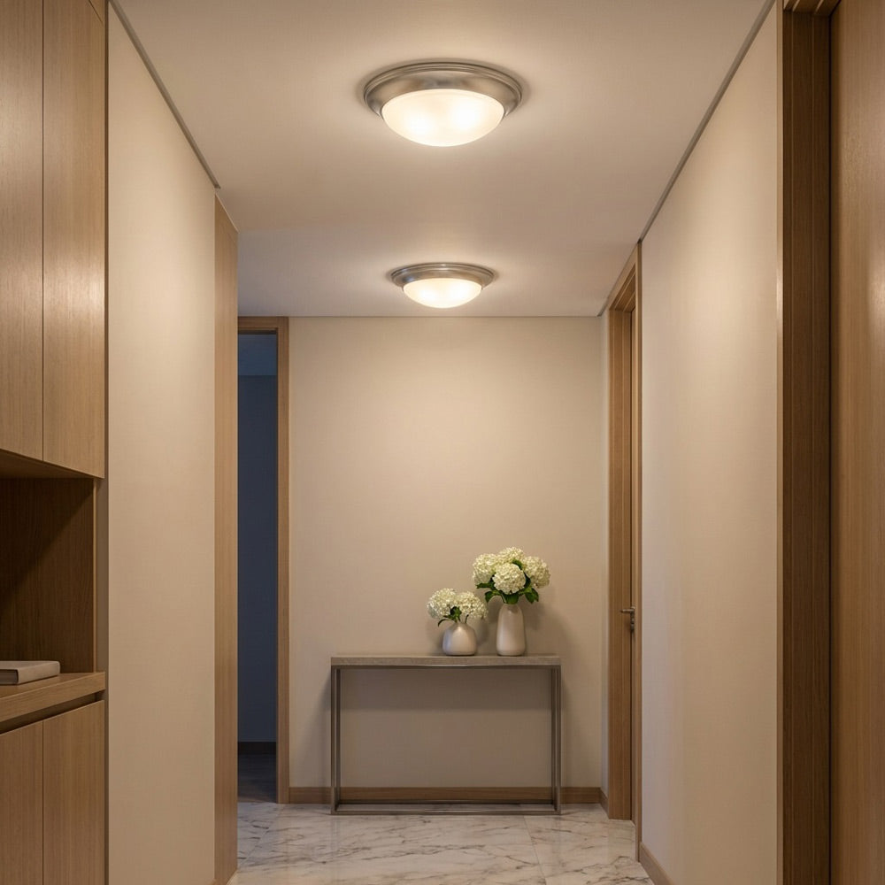 Nash Flush Mount Ceiling Light in hallway.