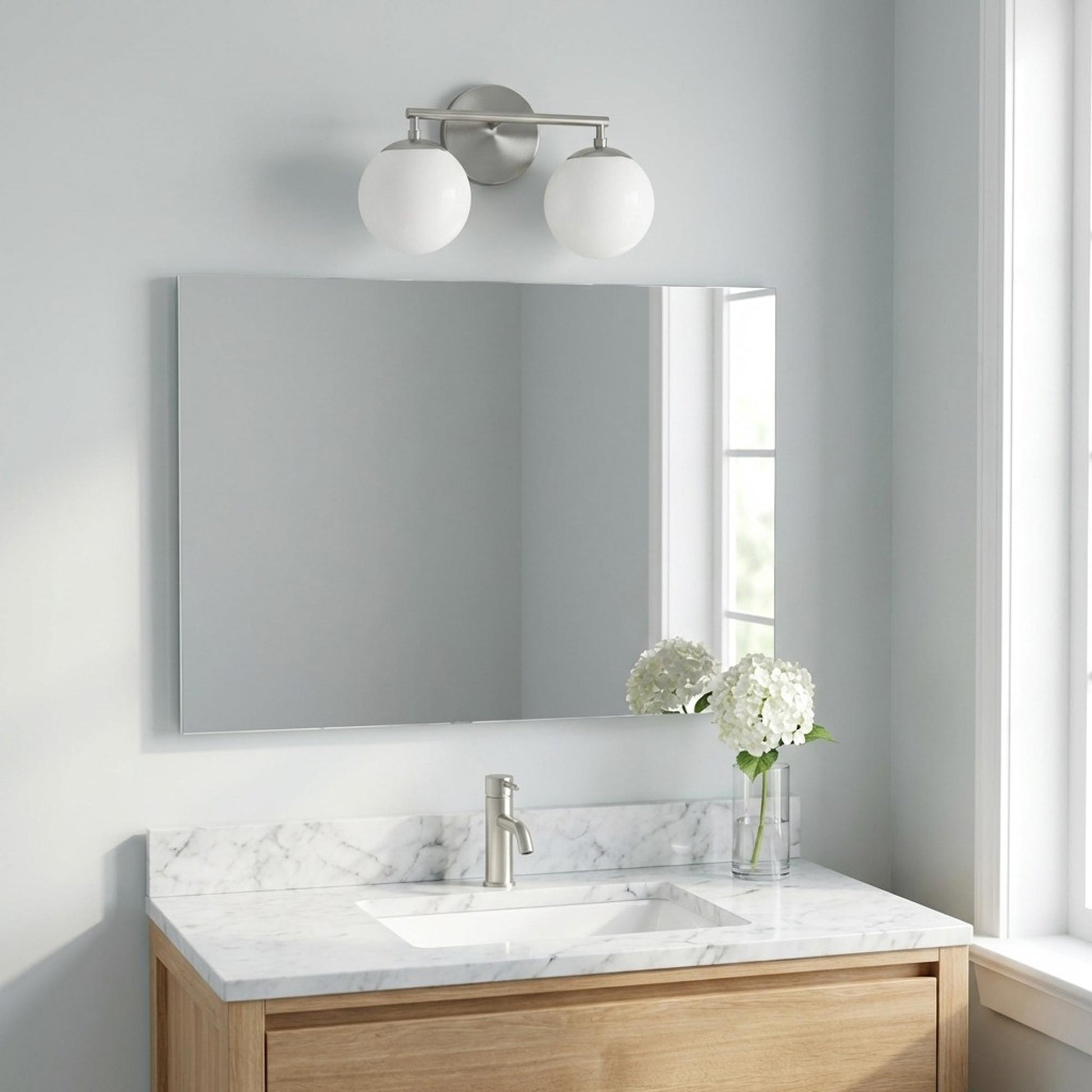 Nube Bath Vanity Light in bathroom.