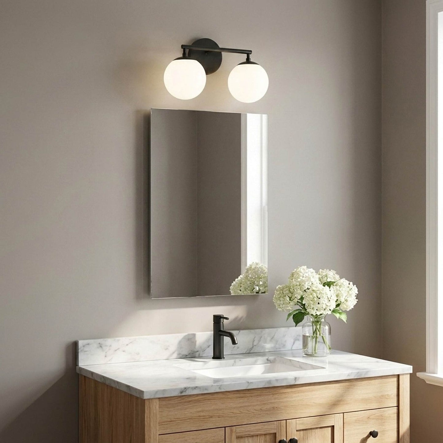 Nube Bath Vanity Light in bathroom.