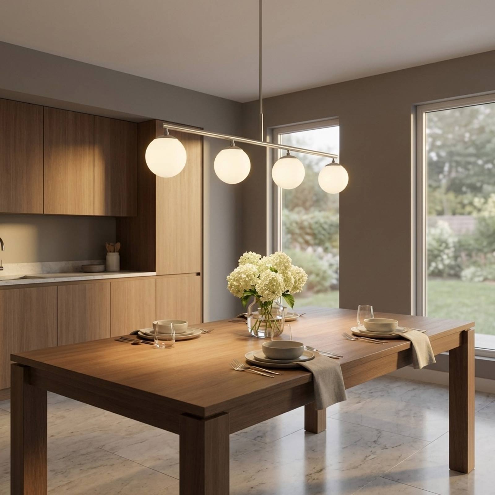 Nube Linear Chandelier in dining room.