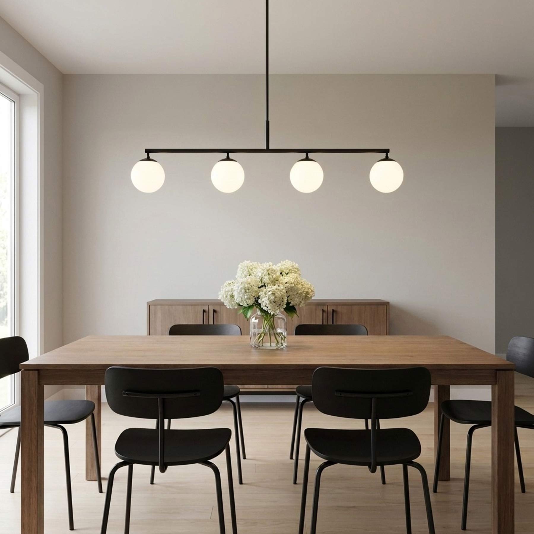 Nube Linear Chandelier in dining room.