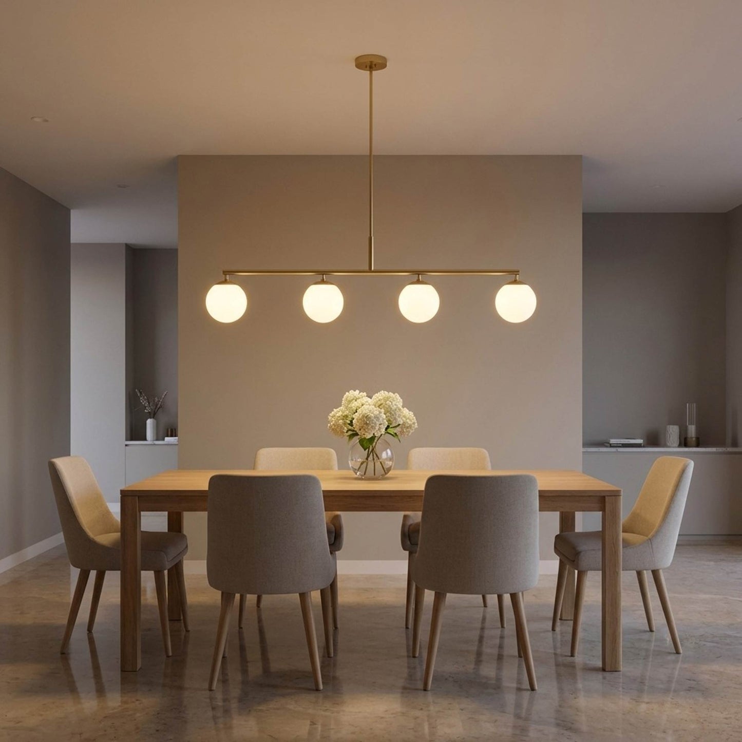 Nube Linear Chandelier in dining room.