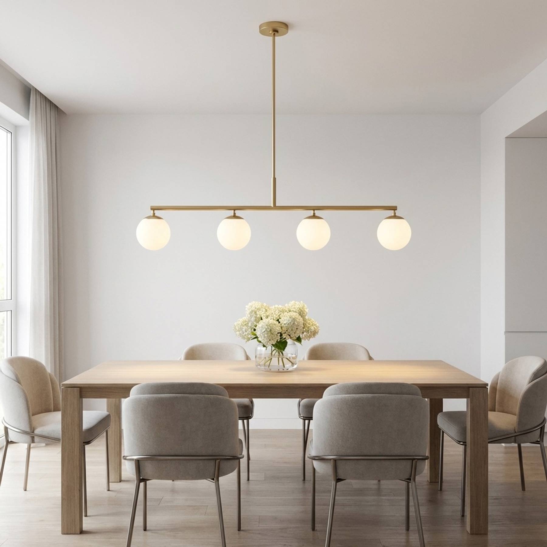 Nube Linear Chandelier in dining room.
