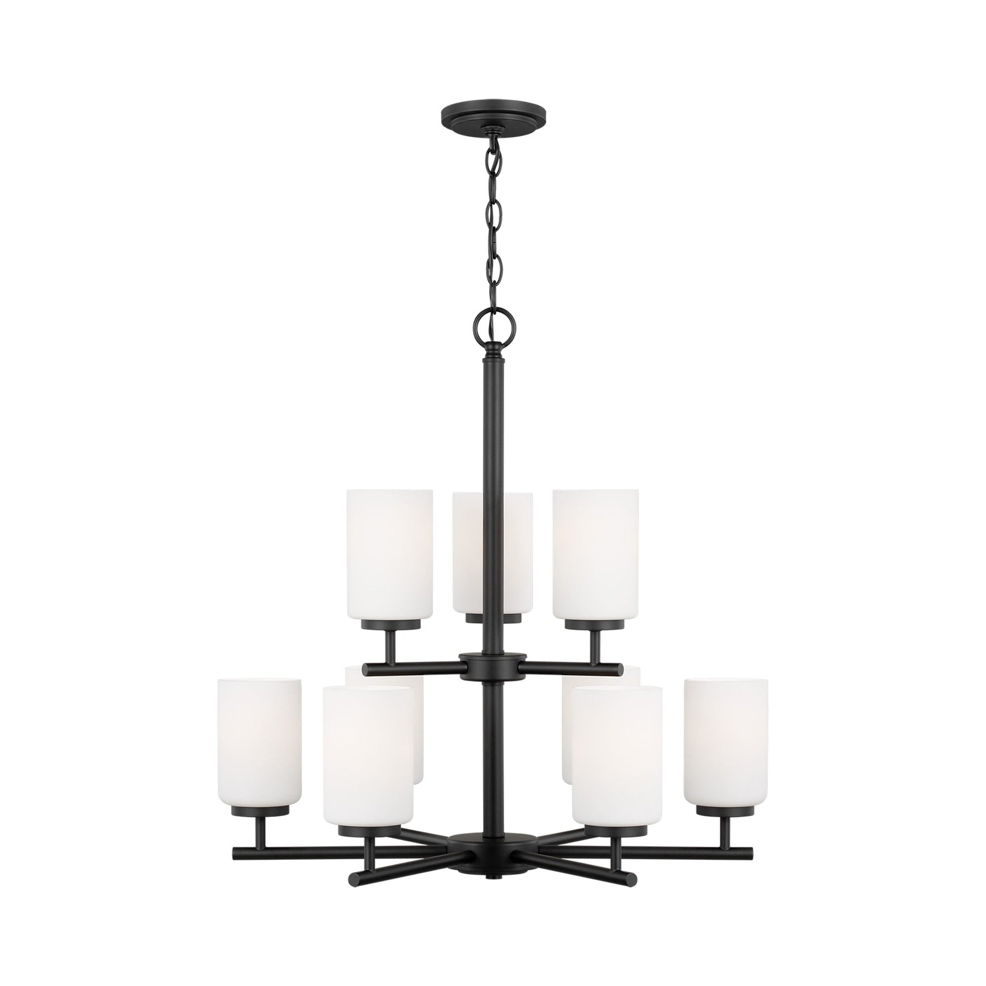 Oslo Chandelier in Midnight Black/Cased Opal Etched (9-Light).