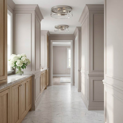 Rhett Flush Mount Ceiling Light in bathroom.