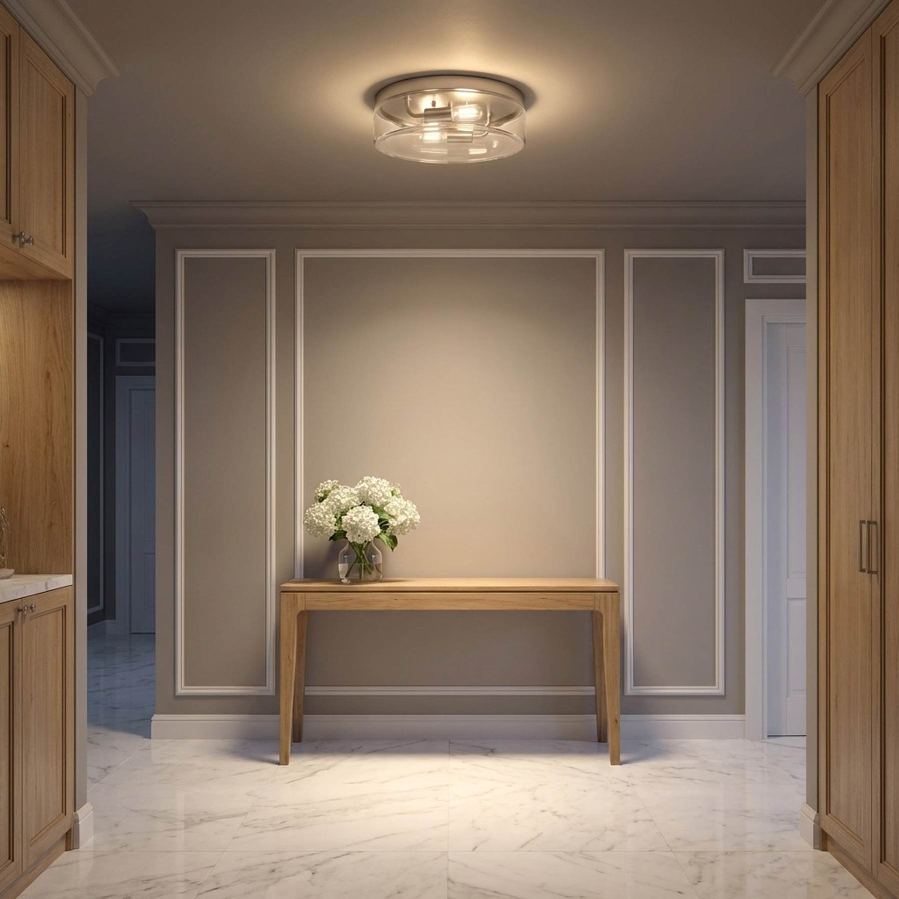 Rhett Flush Mount Ceiling Light in bathroom.