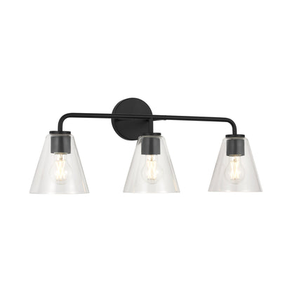 Senda Bath Vanity Light in Midnight Black/Clear Glass (3-Light).