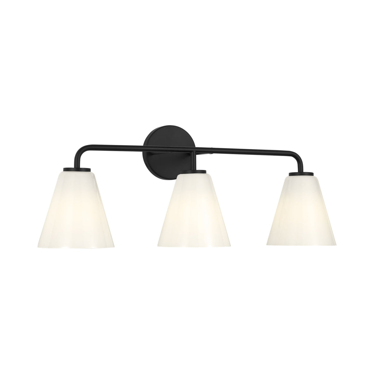 Senda Bath Vanity Light in Midnight Black/Milk Glass (3-Light).