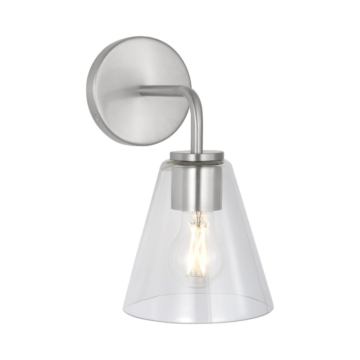 Senda Bath Wall Light in Brushed Nickel/Clear Glass.