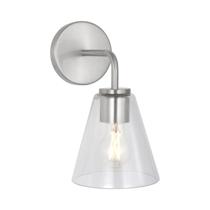 Senda Bath Wall Light in Brushed Nickel/Clear Glass.