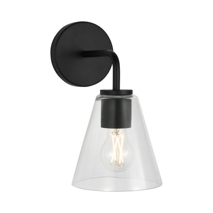 Senda Bath Wall Light in Midnight Black/Clear Glass.