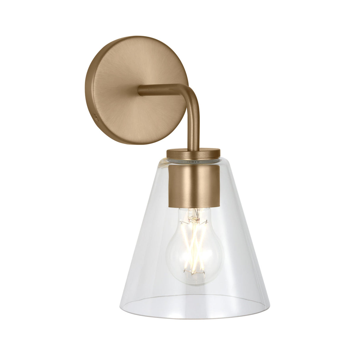 Senda Bath Wall Light in Satin Brass/Clear Glass.