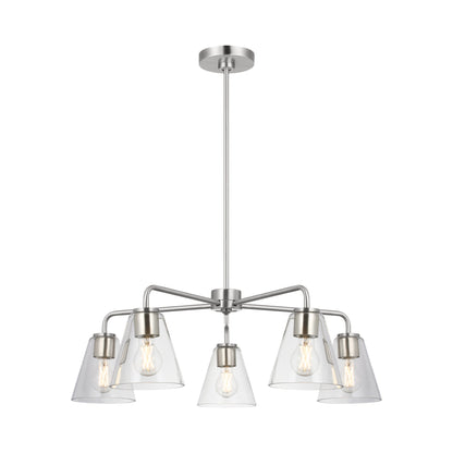 Senda Chandelier in Brushed Nickel/Clear Glass.