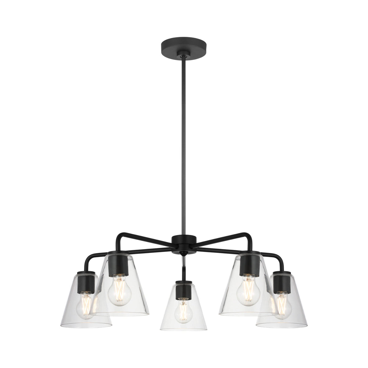 Senda Chandelier in Midnight Black/Clear Glass.