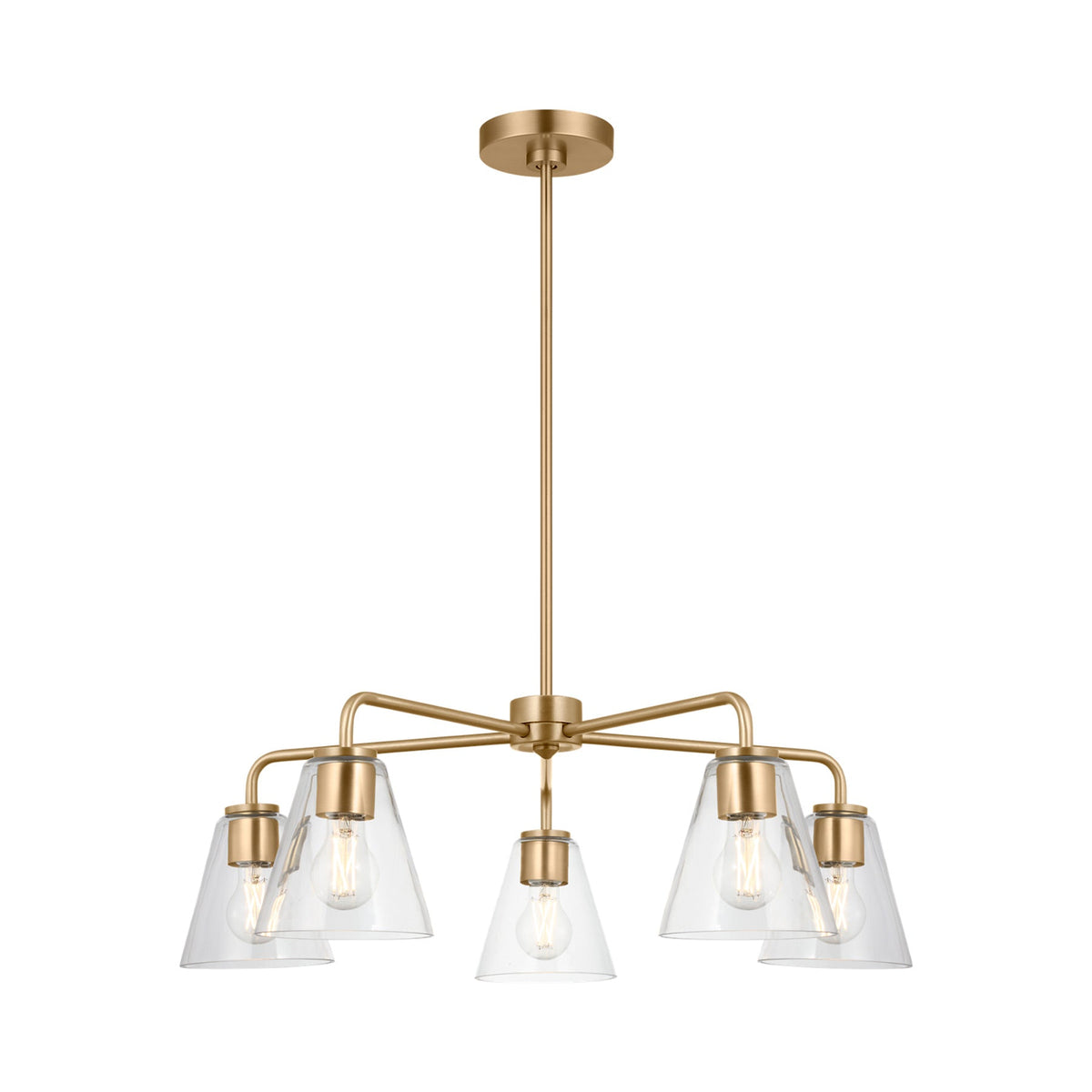 Senda Chandelier in Satin Brass/Clear Glass.