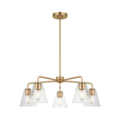 Senda Chandelier in Satin Brass/Clear Glass.