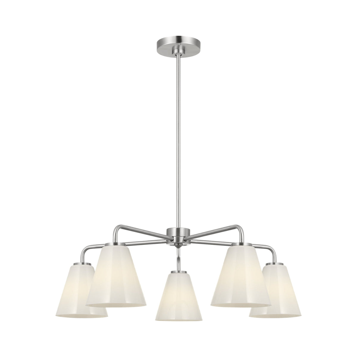 Senda Chandelier in Brushed Nickel/Milk Glass.