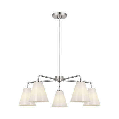 Senda Chandelier in Brushed Nickel/Milk Glass.