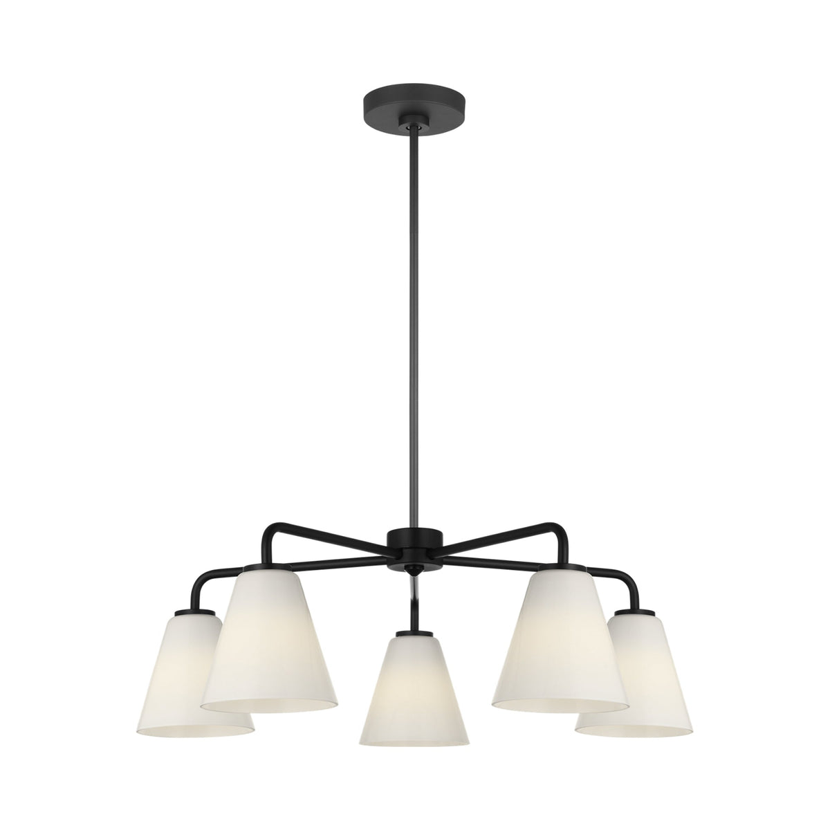 Senda Chandelier in Midnight Black/Milk Glass.