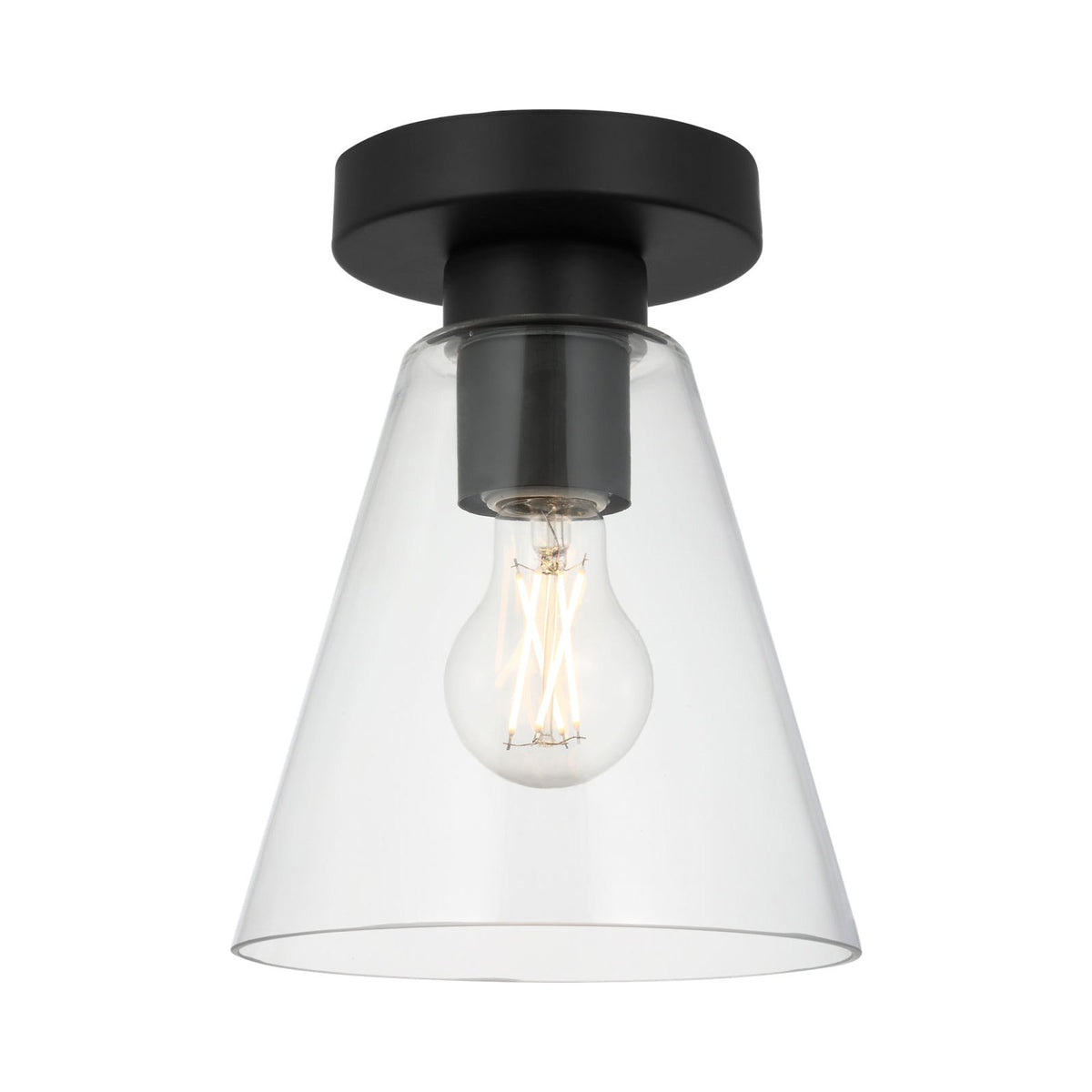 Senda Flush Mount Ceiling Light in Midnight Black/Clear Glass.
