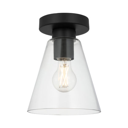 Senda Flush Mount Ceiling Light in Midnight Black/Clear Glass.