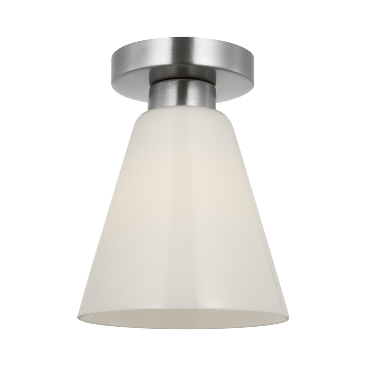 Senda Flush Mount Ceiling Light in Brushed Nickel/Milk Glass.