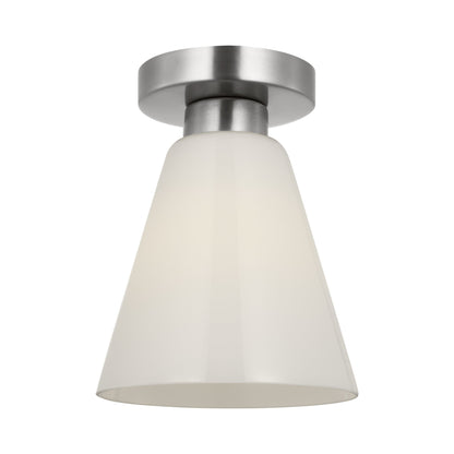 Senda Flush Mount Ceiling Light in Brushed Nickel/Milk Glass.