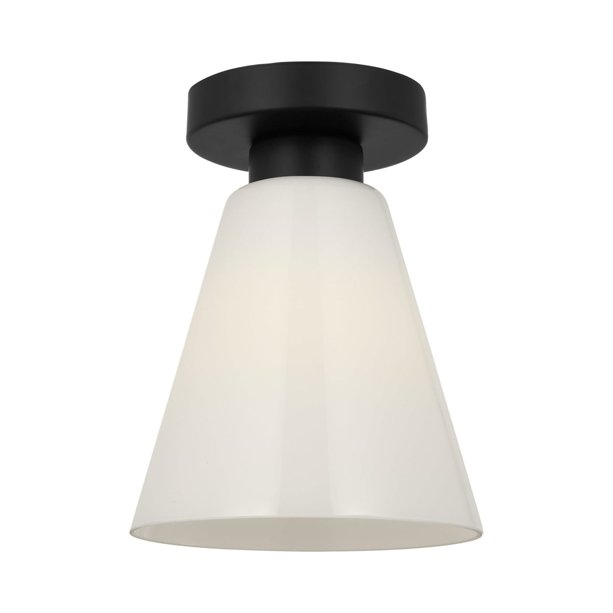 Senda Flush Mount Ceiling Light in Midnight Black/Milk Glass.