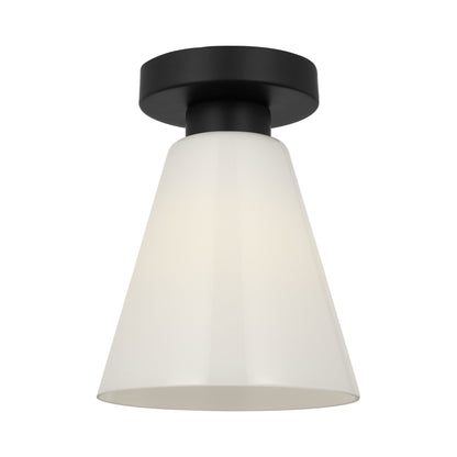 Senda Flush Mount Ceiling Light in Midnight Black/Milk Glass.