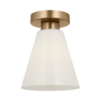 Senda Flush Mount Ceiling Light in Satin Brass/Milk Glass.