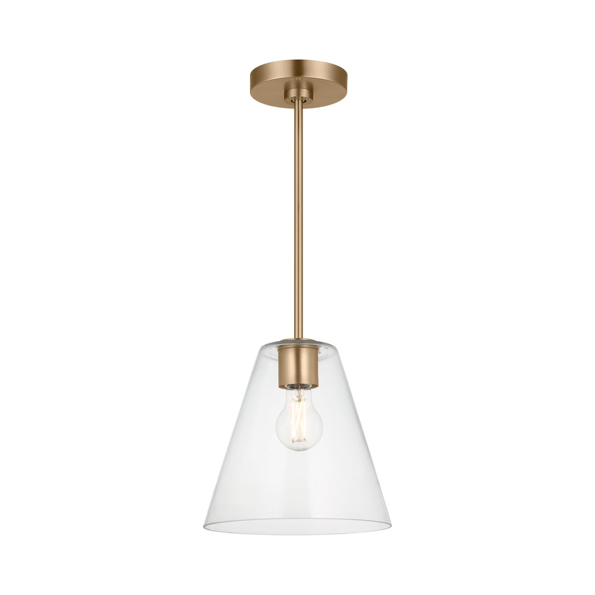 Senda Pendant Light in Satin Brass/Clear Glass.