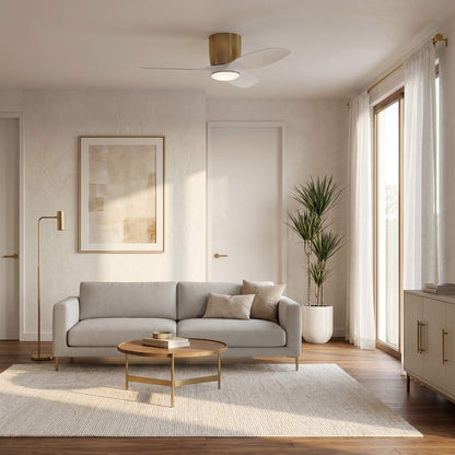 Titus Hugger Outdoor LED Ceiling Fan in living room.