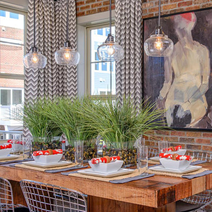 Urban Renewal Round Glass Pendant Light in dining room.