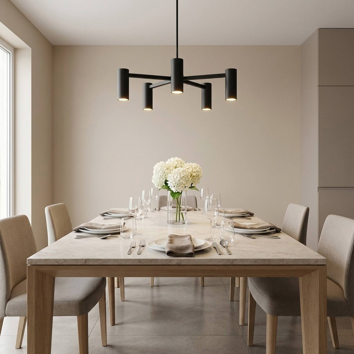 Zentro Chandelier in dining room.